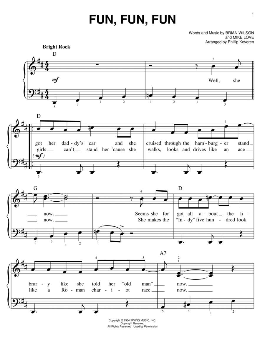 Fun, Fun, Fun (arr. Phillip Keveren) Easy Piano scores gallery preview page 1
