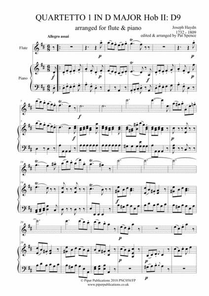 HAYDN QUARTETTO No. 1 IN D MAJOR Hob II: D9 arranged for flute & piano