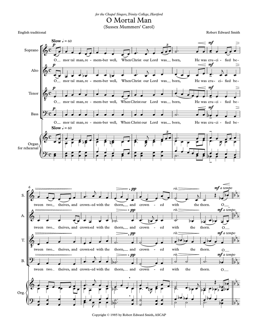 O Mortal Man 4-Part - Digital Sheet Music