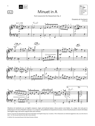 Book cover for Minuet in A (Grade 2, list A2, from the ABRSM Piano Syllabus 2021 & 2022)