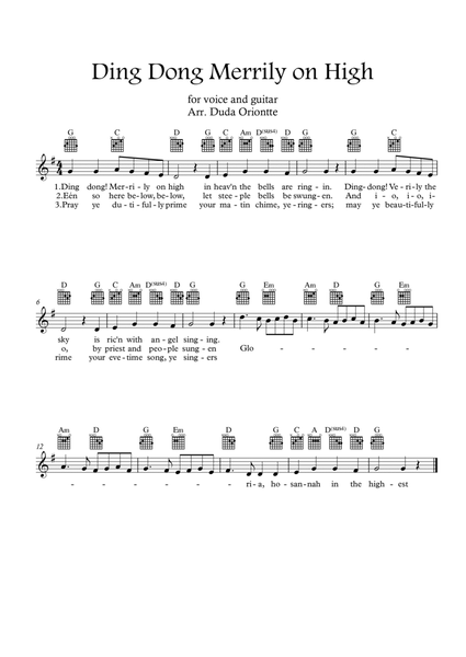 Ding Dong Merrily on High (G major - guitar TABS - with lyrics) image number null