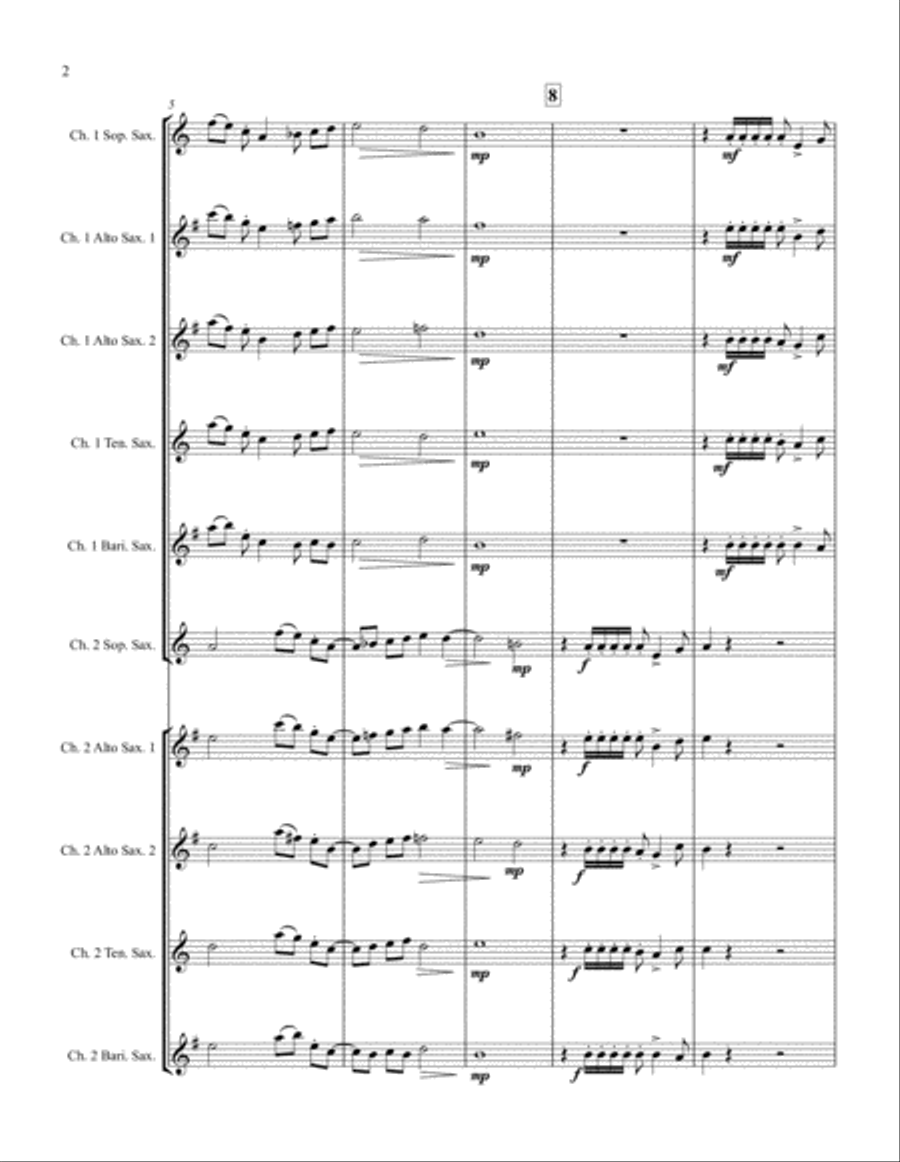 Echoes for Double Saxophone Choir (SSAATTBB or AAAATTBB) SSAATTBB scores gallery preview page 2