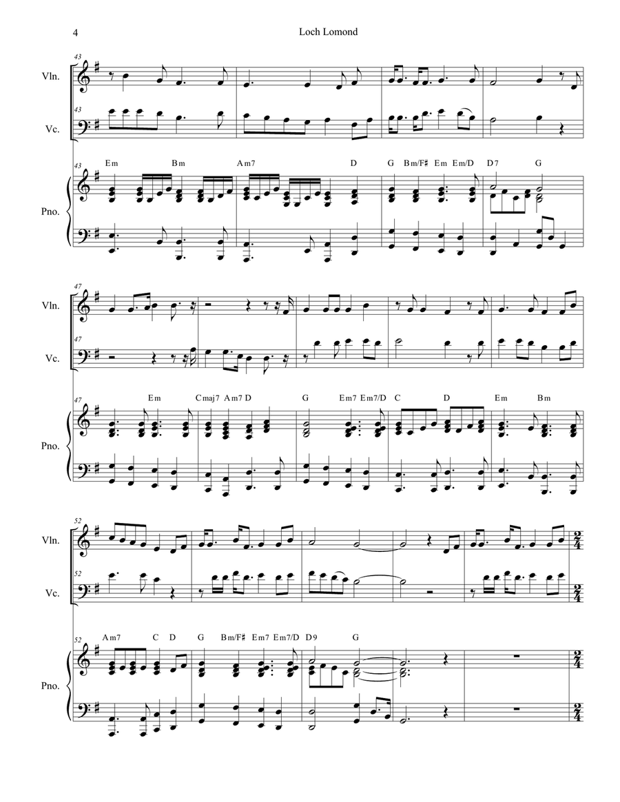 Loch Lomond (Duet for Violin and Cello) Piano Trio scores gallery preview page 4