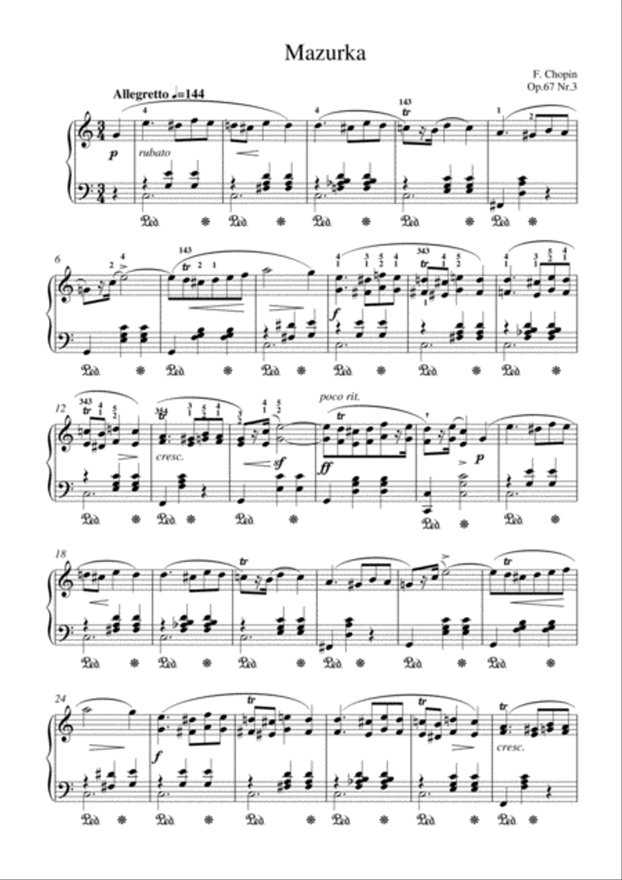 Chopin - Mazurka Op.67 No.3 for piano solo Chopin - Mazurka Op.67 No.3 for piano solo Piano Solo scores gallery preview page 1