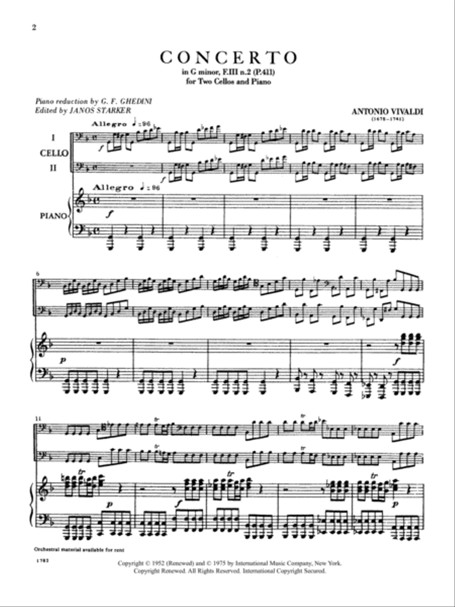 Concerto in G minor, RV 531 - for Two Cellos and Piano Cello scores gallery preview page 2
