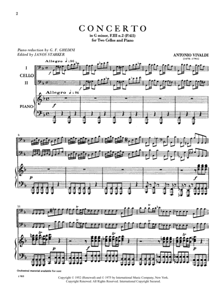 Concerto in G minor, RV 531 - for Two Cellos and Piano