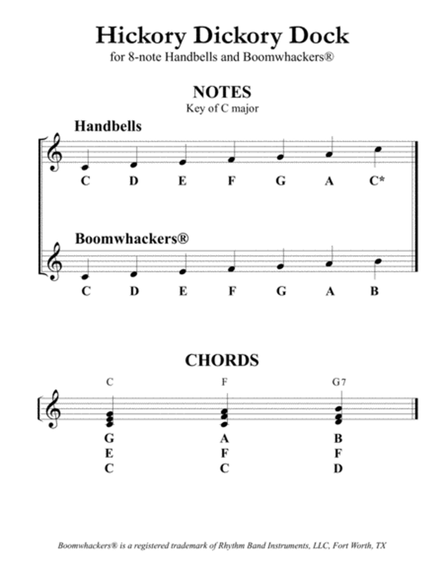 Hickory Dickory Dock for 8-note Bells and Boomwhackers® (with Black and White Notes) image number null