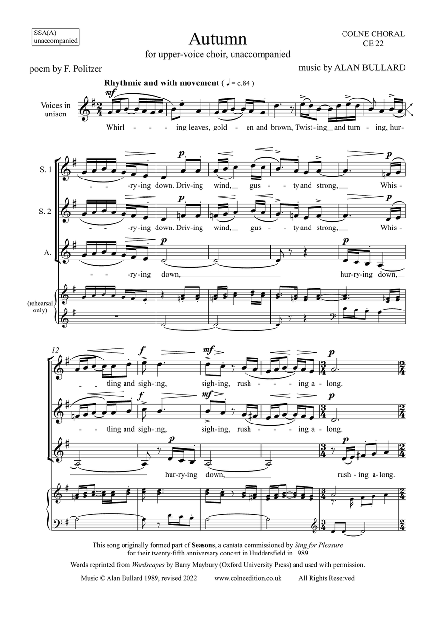 Autumn, for SSA(A) choir, unaccompanied SSA scores gallery preview page 3