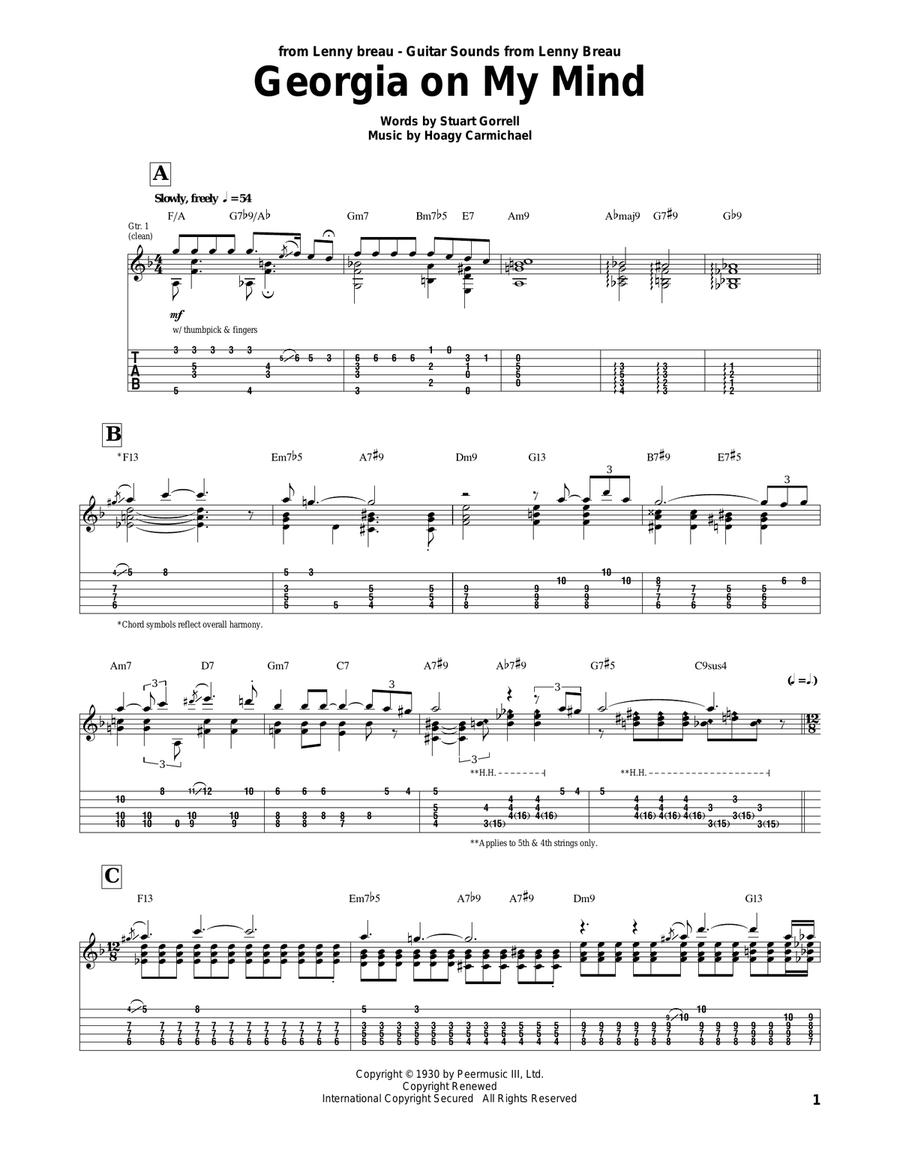 Georgia On My Mind Guitar Tablature scores gallery preview page 1