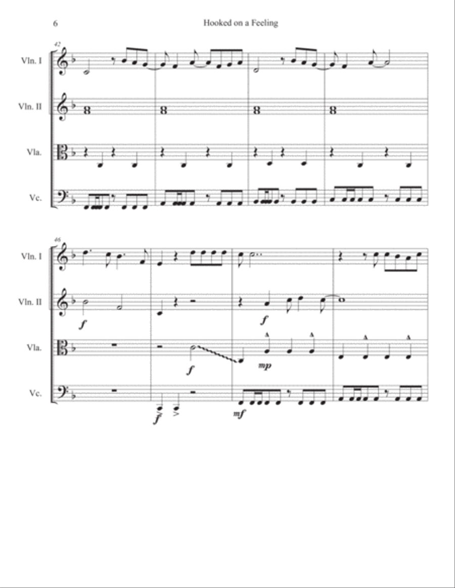 Hooked On A Feeling String Quartet scores gallery preview page 6