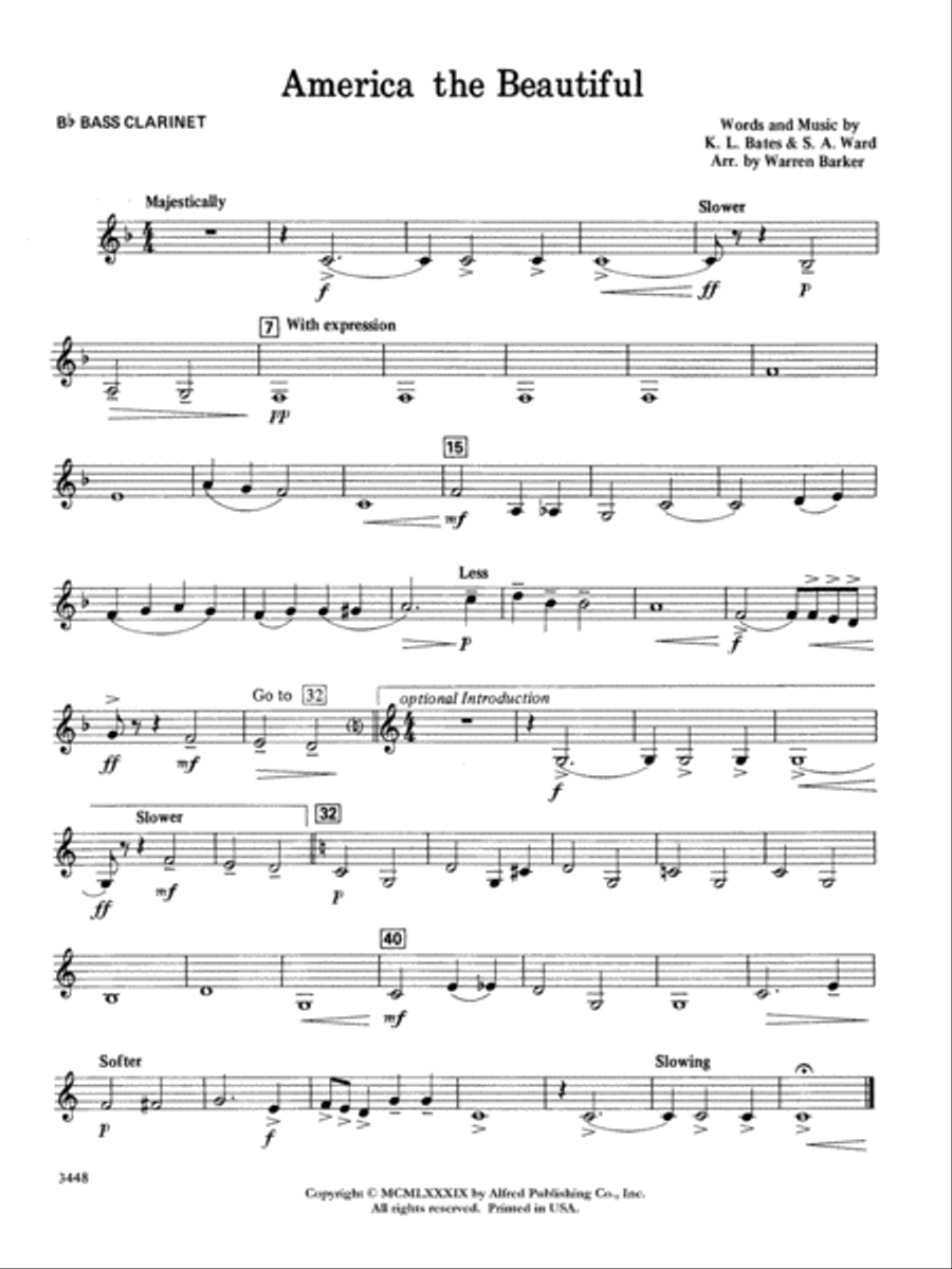 America, the Beautiful: B-flat Bass Clarinet Concert Band scores gallery preview page 1