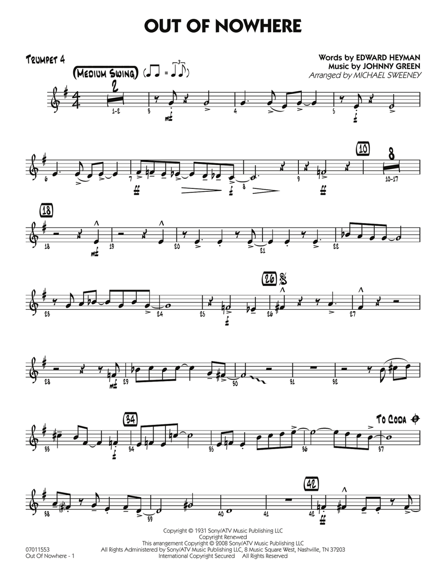 Out of Nowhere - Trumpet 4 Jazz Ensemble scores gallery preview page 1