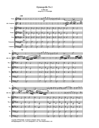 Gymnopedie No 1 by Satie, arranged for solo violin, alto saxophone and strings score & parts