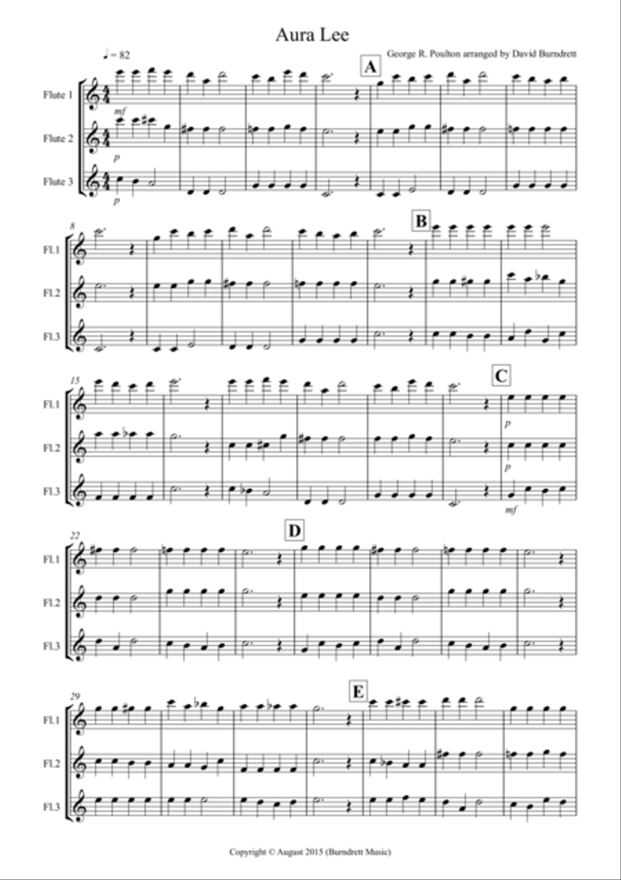 Aura Lee for Flute Trio Flute Solo scores gallery preview page 1