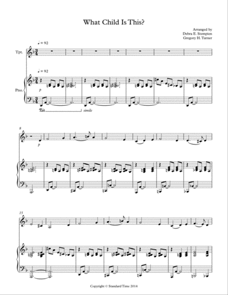 What Child Is This for Trumpet Solo with Piano Accompaniment Trumpet Solo scores gallery preview page 1