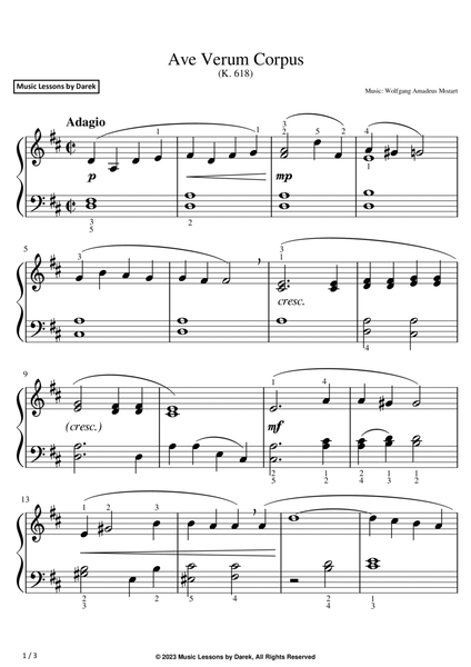 Ave Verum Corpus (EASY PIANO) (K. 618) [Wolfgang Amadeus Mozart] image number null