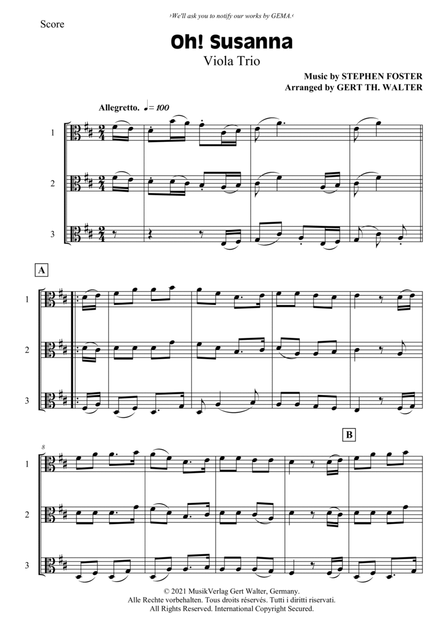Oh! Susanna Viola Solo scores gallery preview page 1