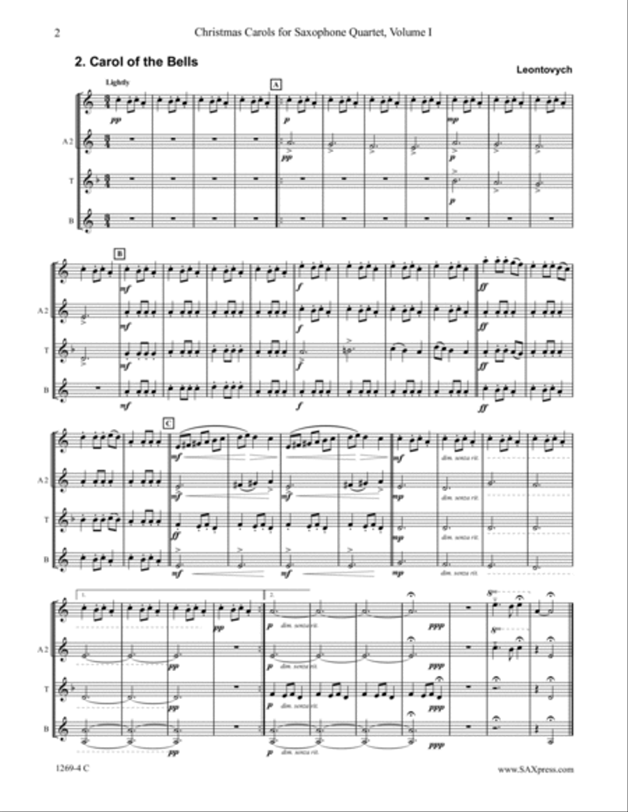 Christmas Carols for Saxophone Quartet Volume I Saxophone Quartet scores gallery preview page 6