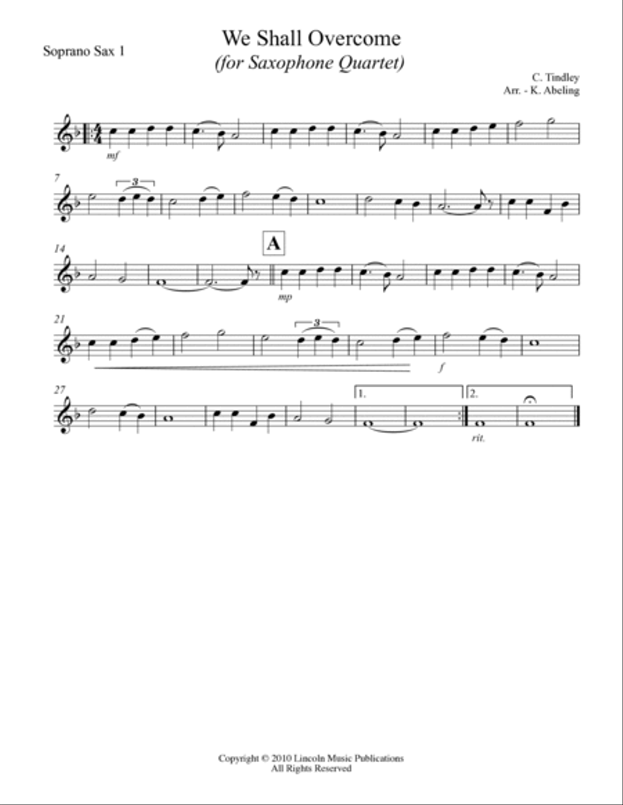 We Shall Overcome (for Saxophone Quartet SATB or AATB) Saxophone Quartet scores gallery preview page 4