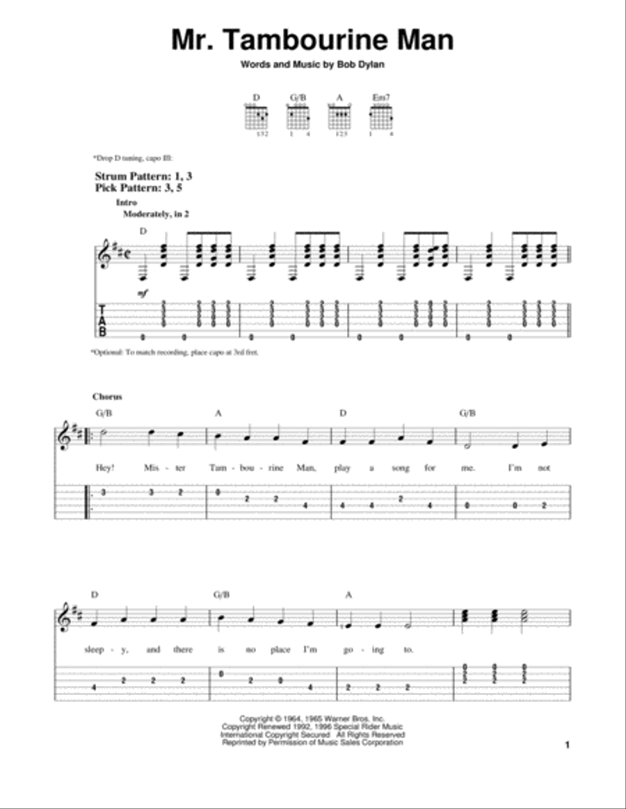 Mr. Tambourine Man Acoustic Guitar scores gallery preview page 1