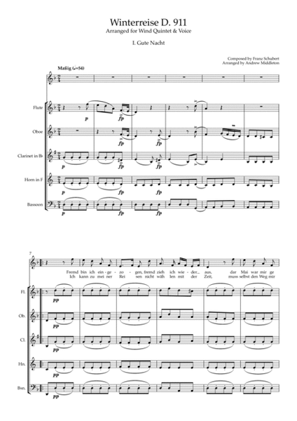 Winterreise arranged for Voice and Wind Quintet