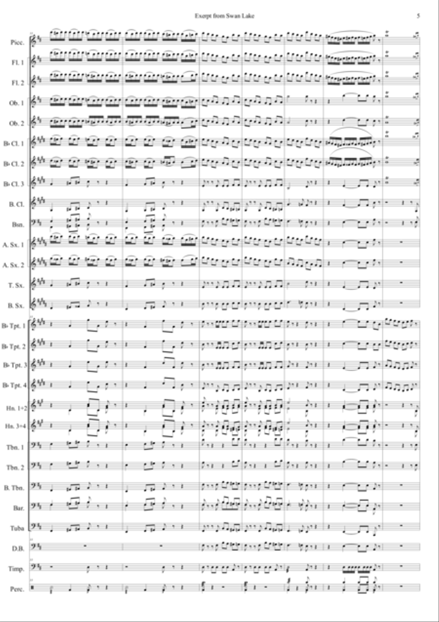 Swan Lake Intro to Act 1 Scene 1 for Concert Band Concert Band scores gallery preview page 6