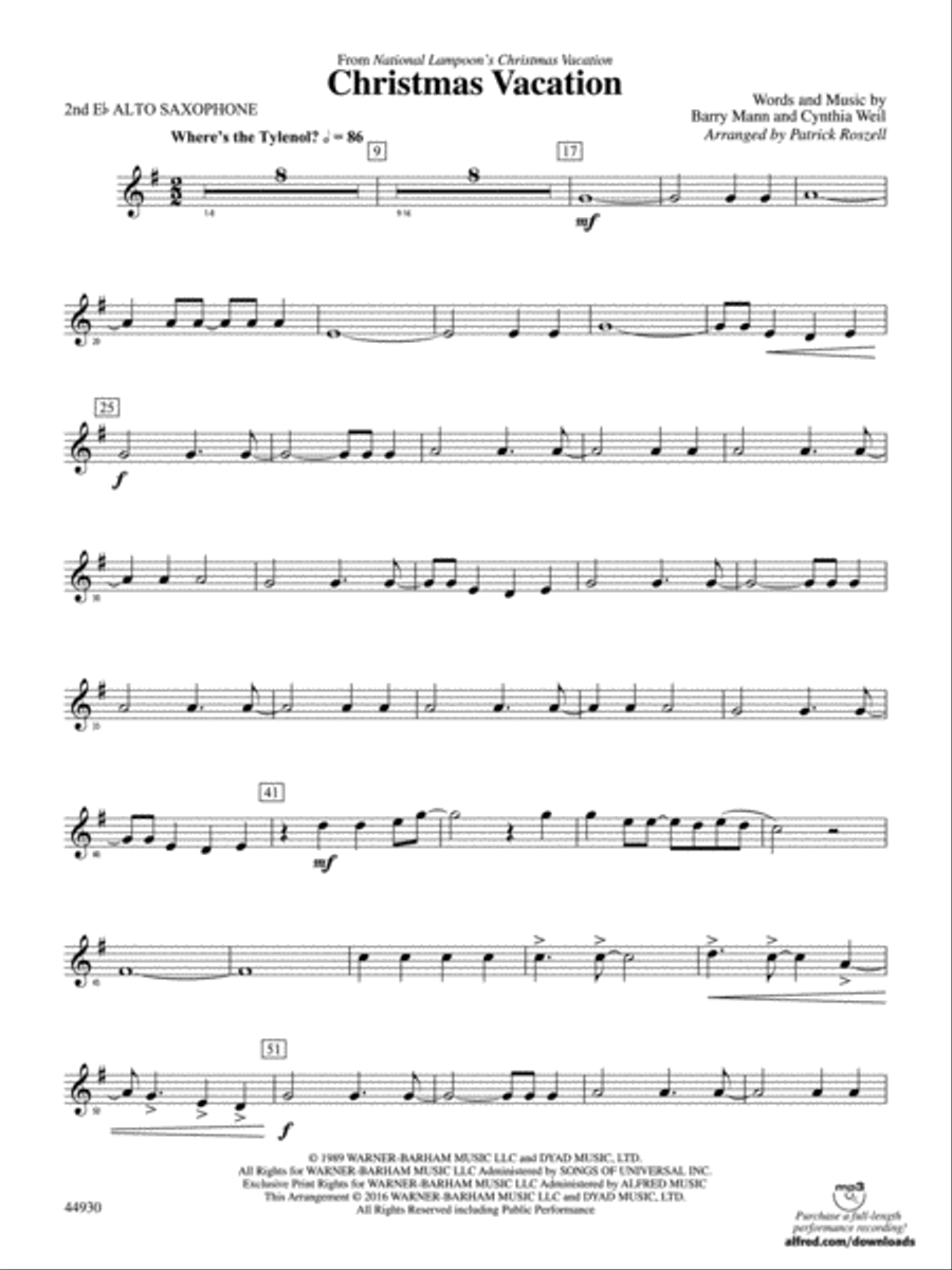 Book cover for Christmas Vacation: 2nd E-flat Alto Saxophone
