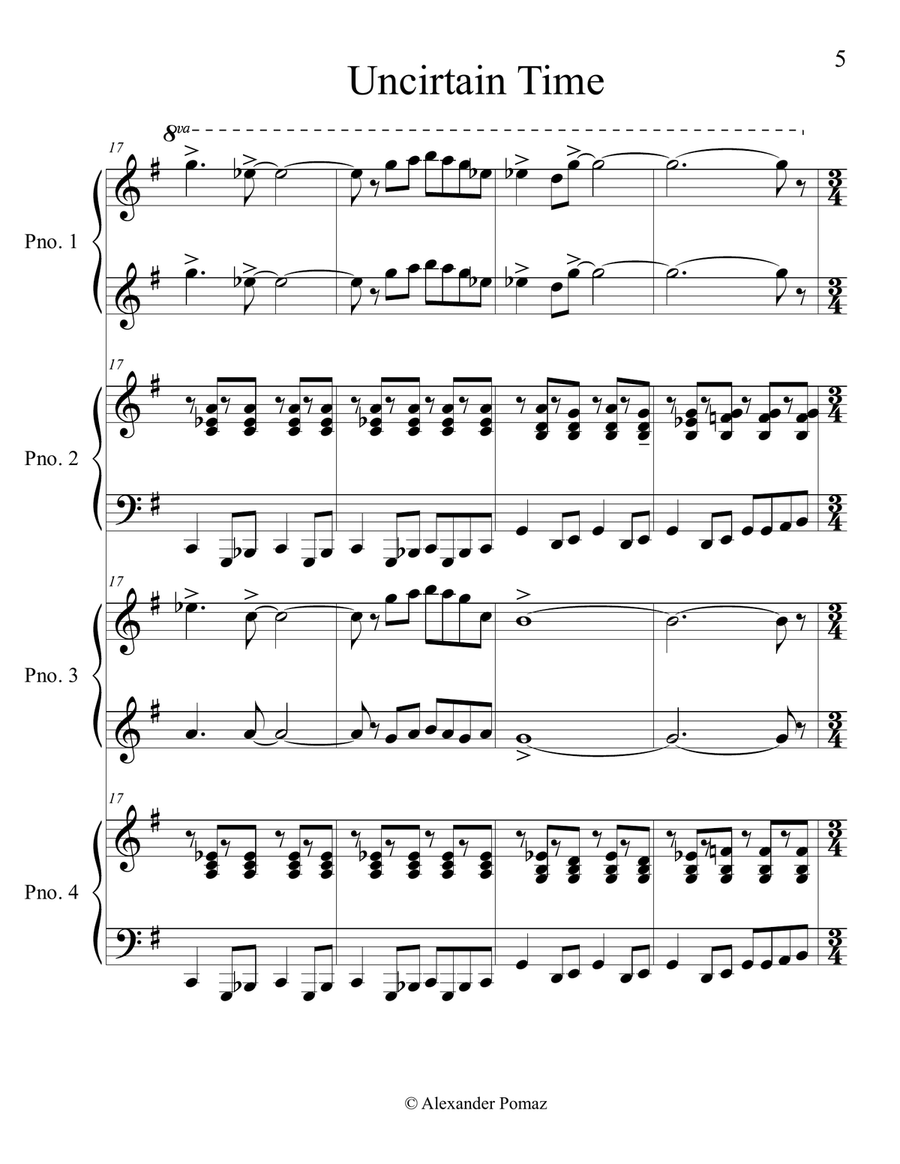 Uncertain Time Uncertain Time Piano Duet scores gallery preview page 5