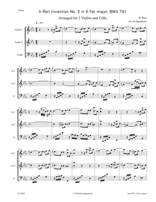 Bach: 3-Part Invention No. 5 in E flat major, BWV 791, arr. for 2 Violins and Cello