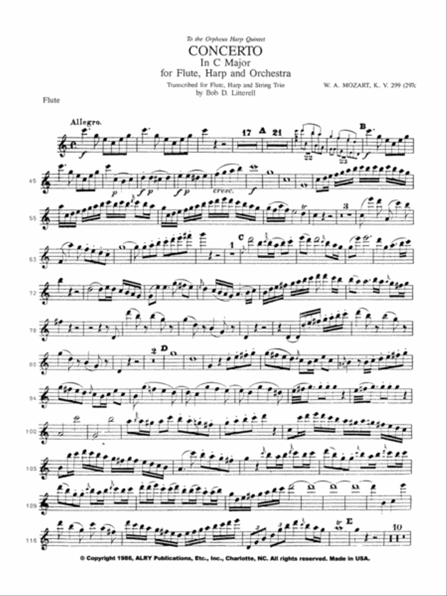 Concerto for Flute and Harp for Flute, Violin, Viola, Cello and Harp Flute scores gallery preview page 2