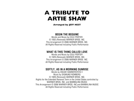 A Tribute to Artie Shaw: Score