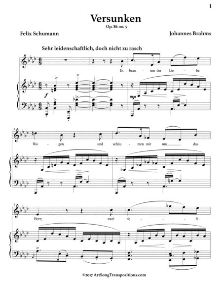 BRAHMS: Versunken, Op. 86 no. 5 (transposed to A-flat major)