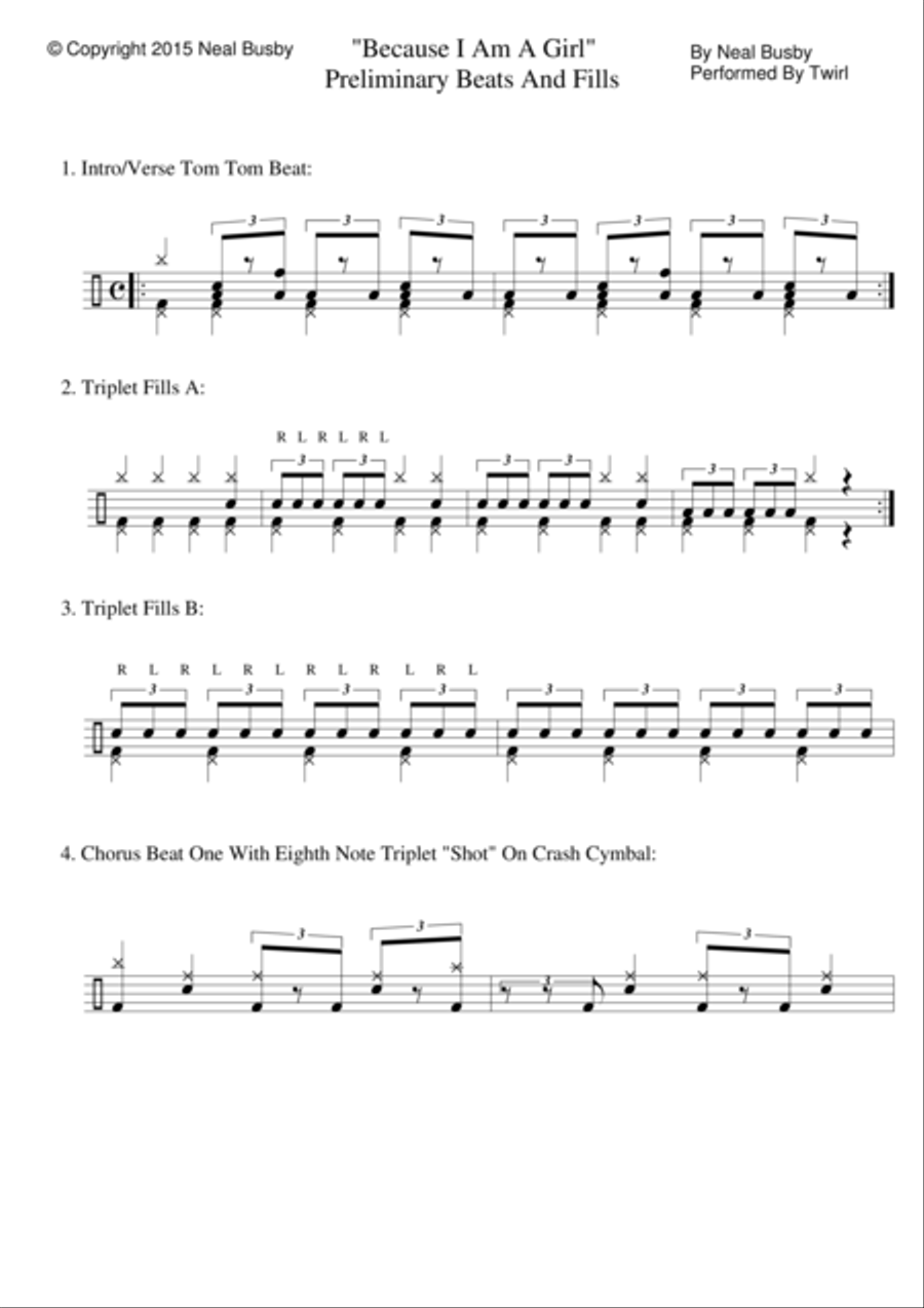 Because I Am A Girl - Drum Chart and MP3 Music Track Drum Set scores gallery preview page 1