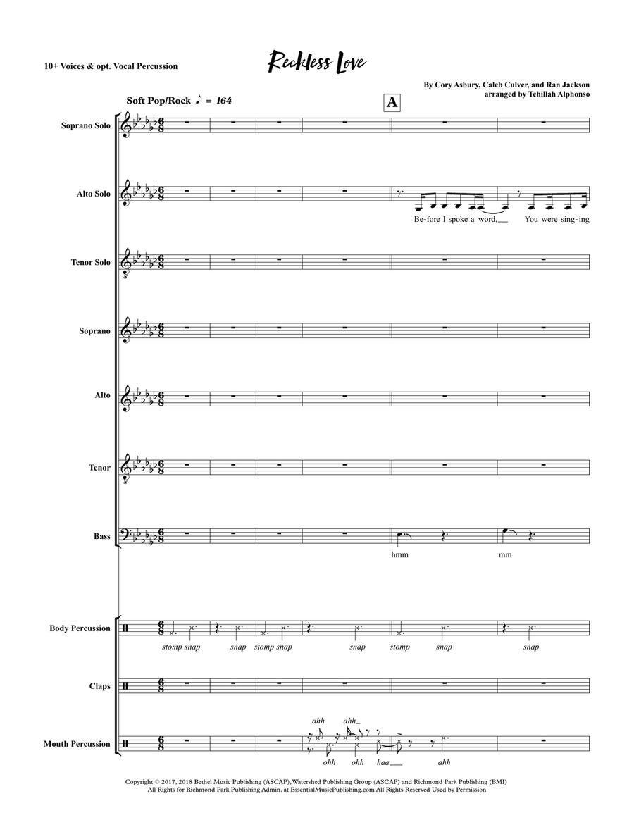 Reckless Love 4-Part scores gallery preview page 1