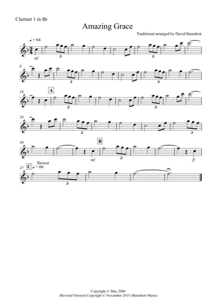 Amazing Grace for Clarinet Quartet image number null