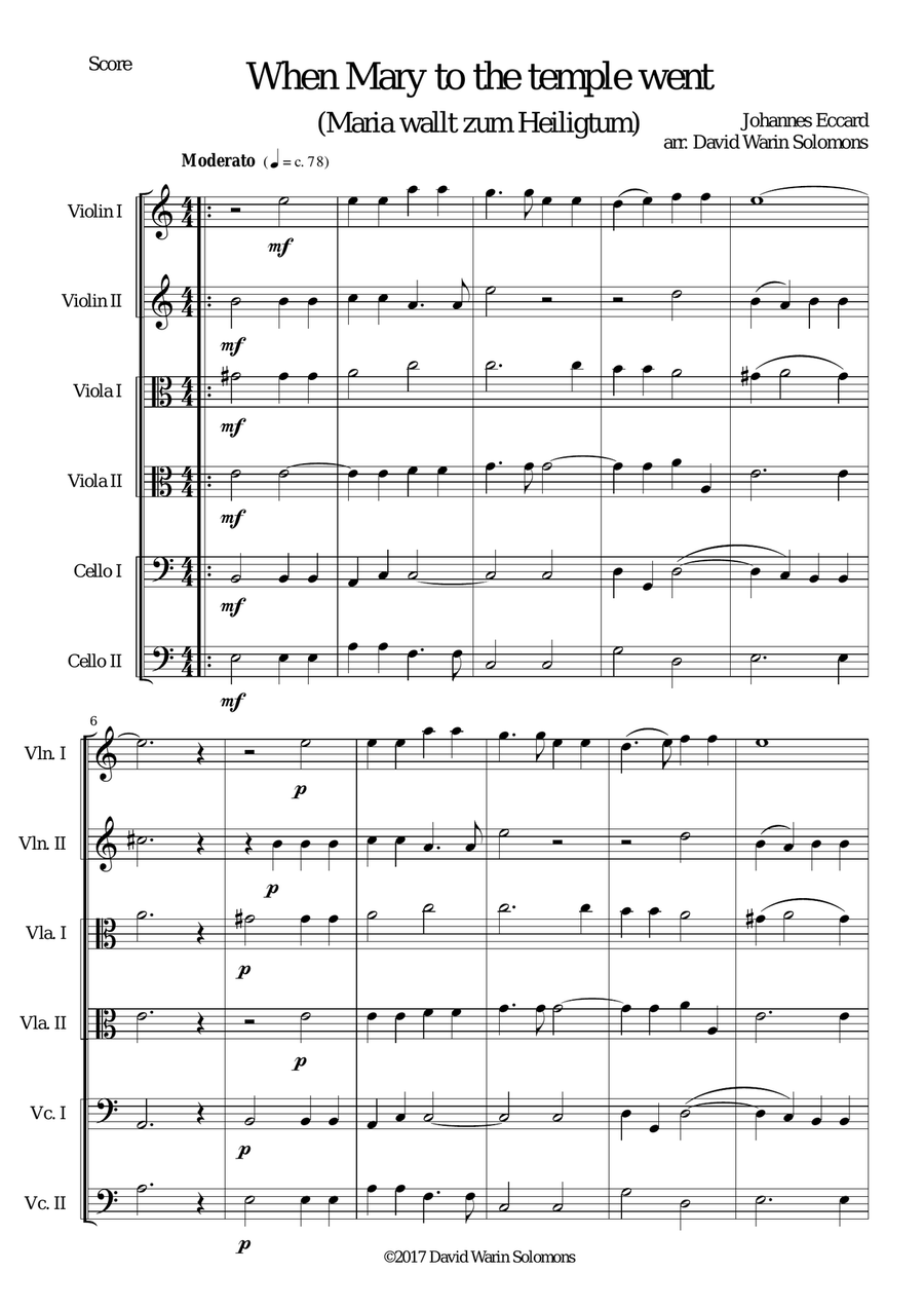 When Mary to the temple went (Maria wallt zum Heiligtum) for string sextet String Trio scores gallery preview page 1