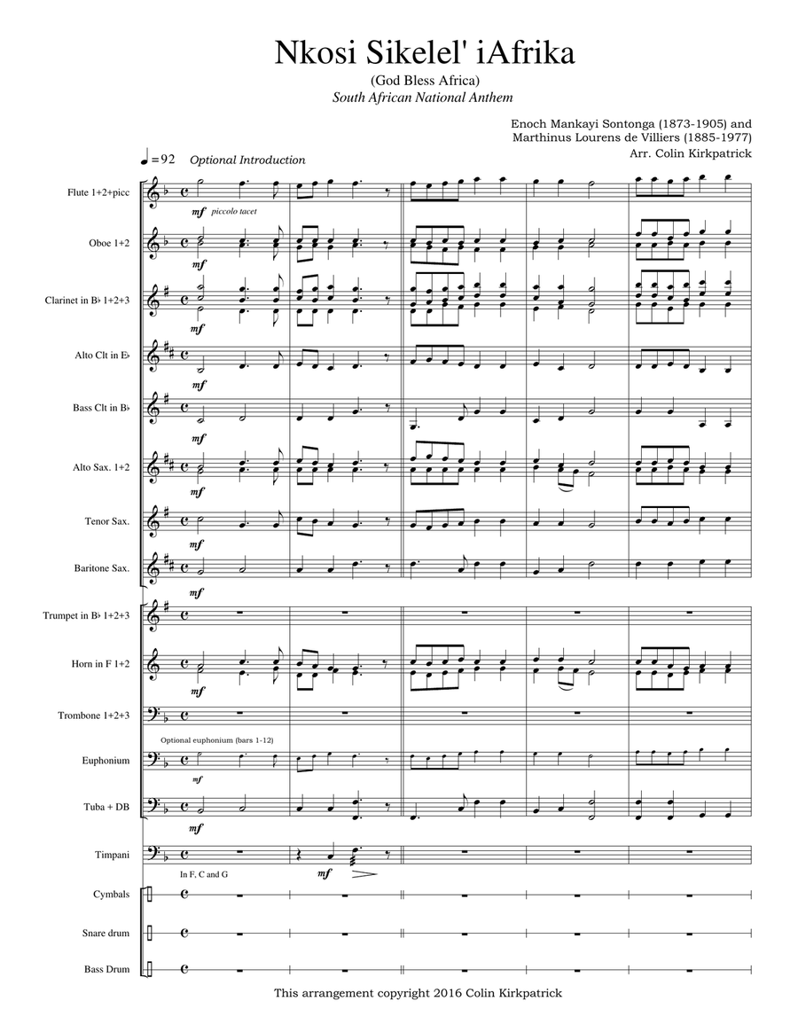 South African National Anthem: Nkosi Sikelel' iAfrika Concert Band scores gallery preview page 3