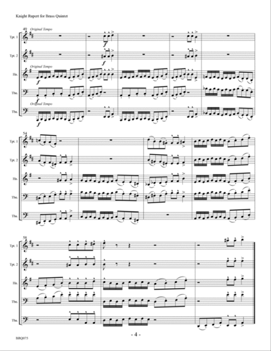KNIGHT RUPERT (Robert Schumann Piano Solo) arranged for BRASS QUINTET (unaccompanied) Small Ensemble scores gallery preview page 4