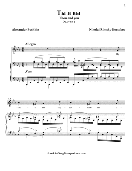 RIMSKY-KORSAKOFF: Ты и вы, Op. 27 no. 3 (transposed to E-flat major, "Thou and you")