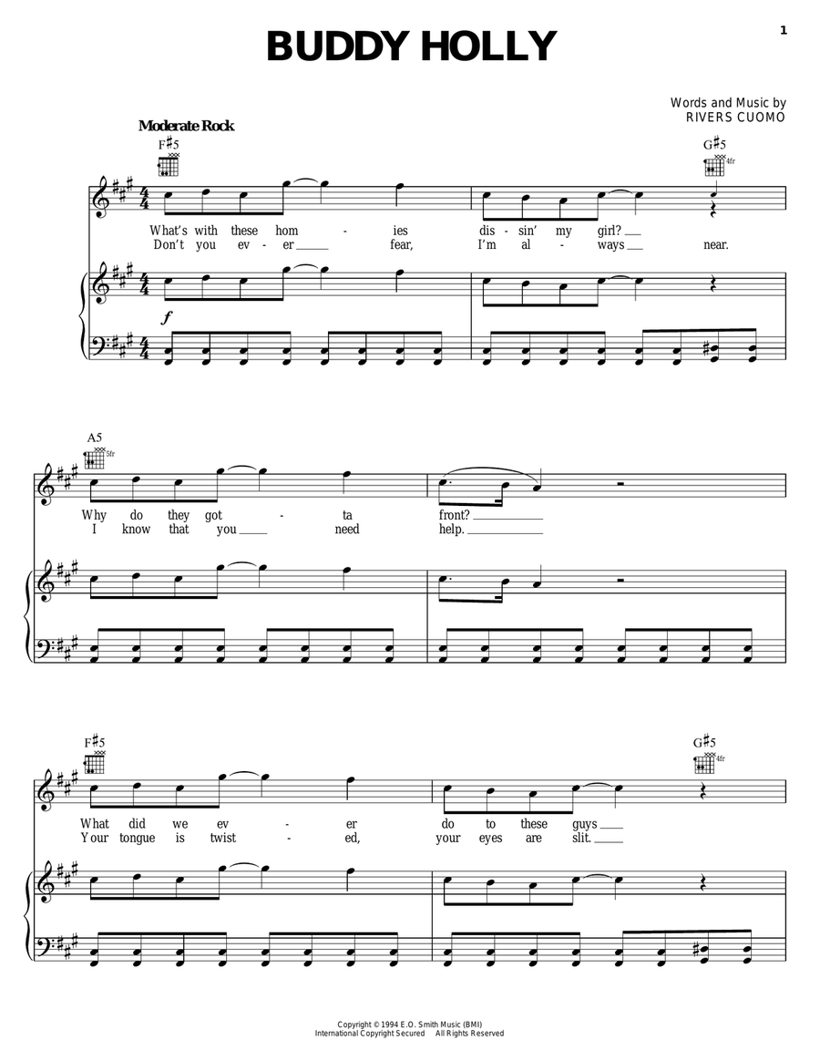 Buddy Holly Piano, Vocal, Guitar scores gallery preview page 1