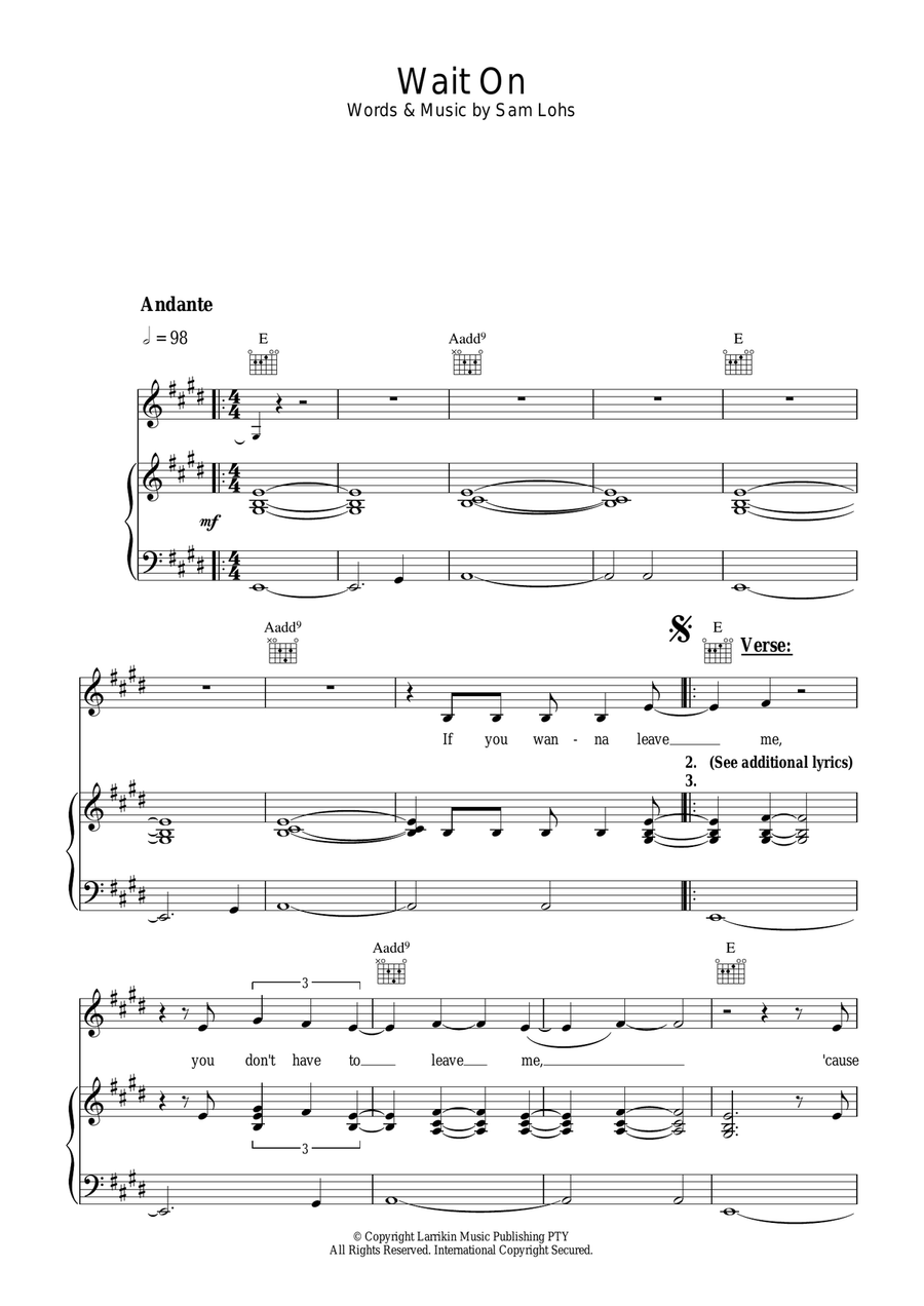 Wait On Piano, Vocal scores gallery preview page 1