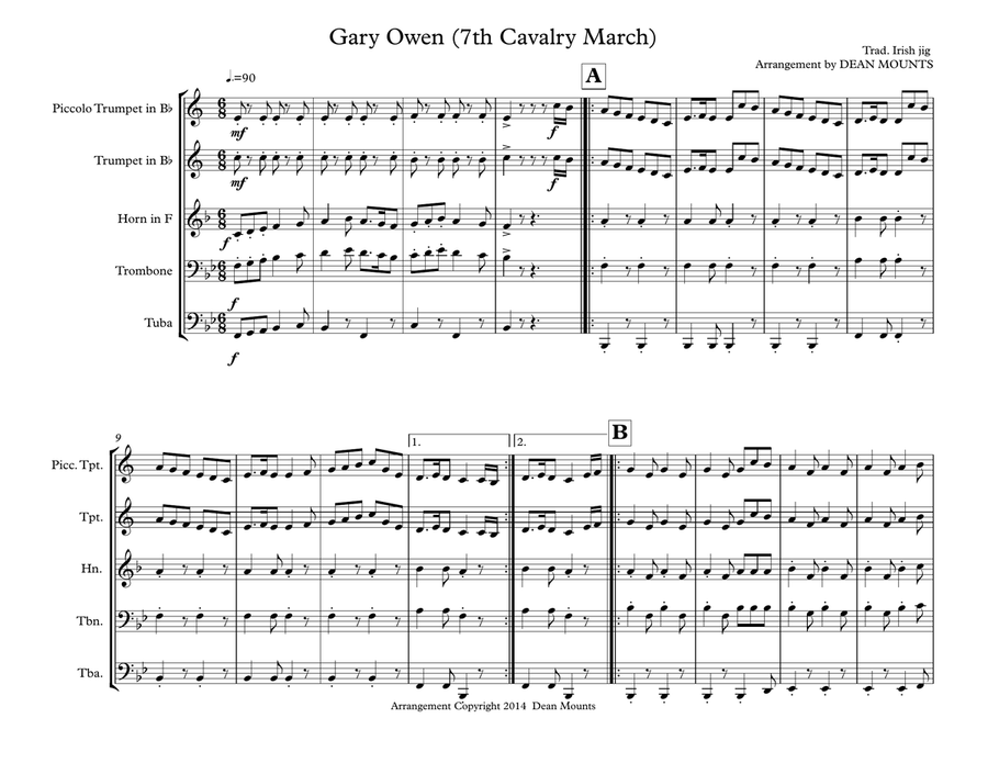 Gary Owen (7th Cavalry March) Brass Ensemble scores gallery preview page 1