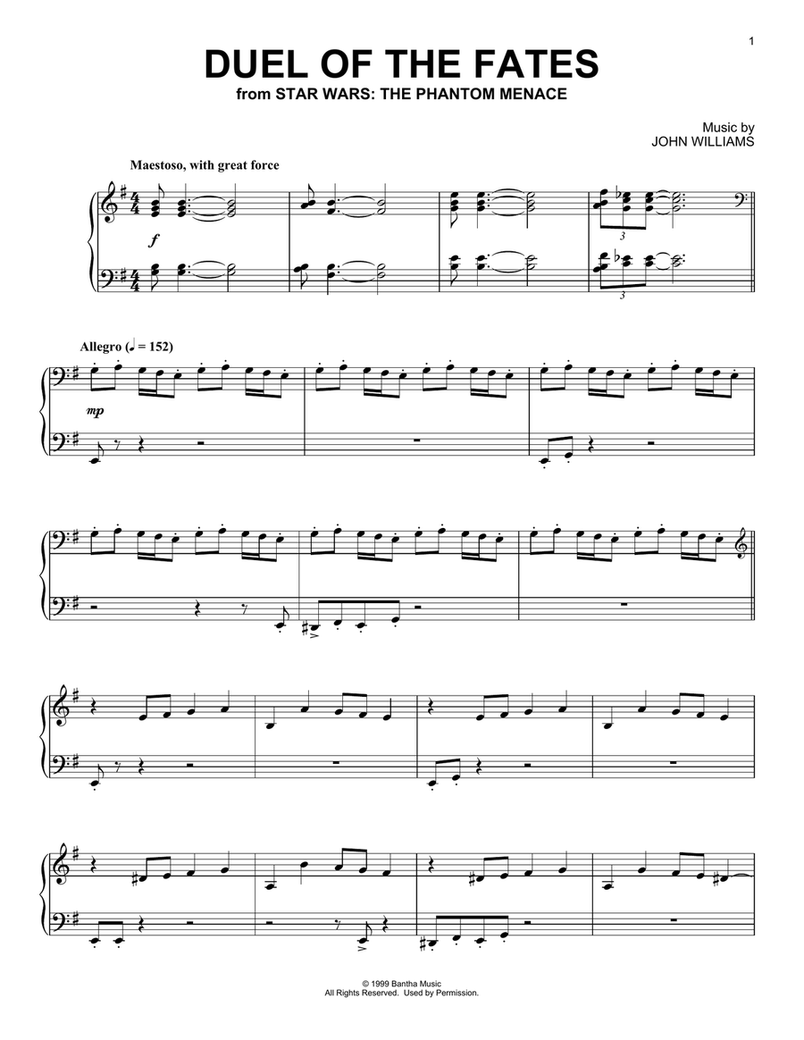 Duel Of The Fates (from Star Wars: The Phantom Menace) Piano Solo scores gallery preview page 1