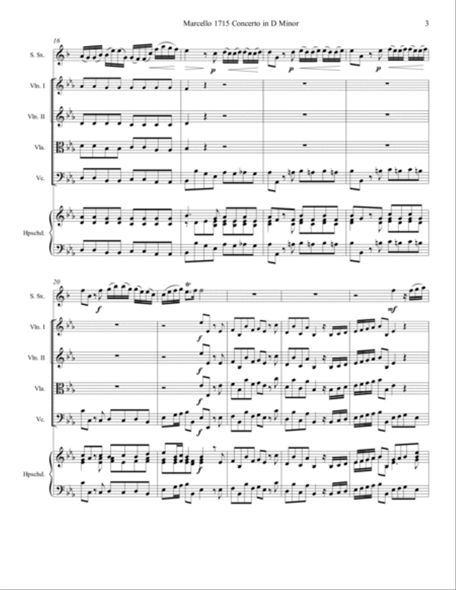 Marcello Oboe Concerto in C Minor for Clarinet or Soprano Sax Chamber Orchestra scores gallery preview page 3