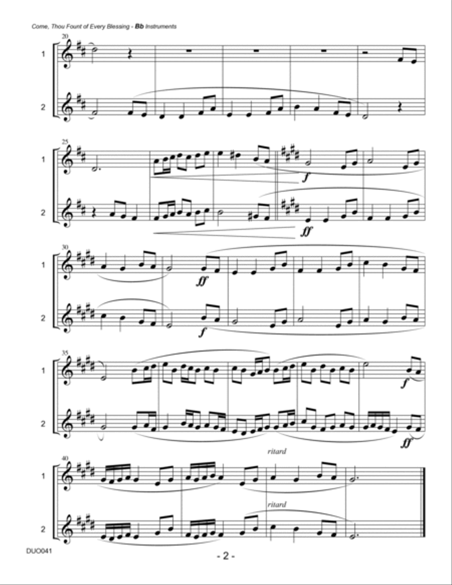 COME THOU FOUNT OF EVERY BLESSING - unaccompanied DUET for any orchestral instruments! Woodwind Duet scores gallery preview page 6