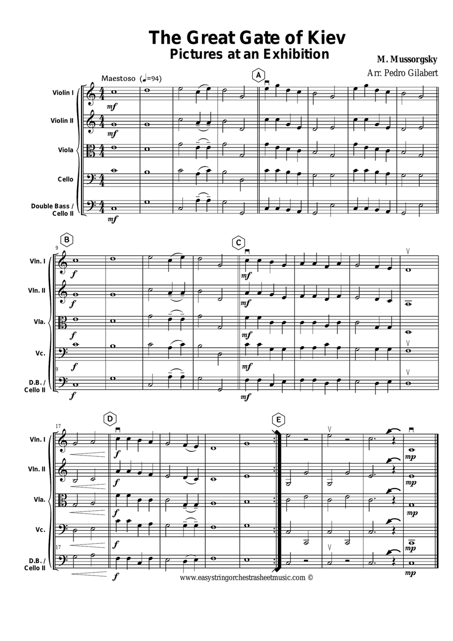 Great Gate of Kiev for easy string orchestra String Orchestra scores gallery preview page 1