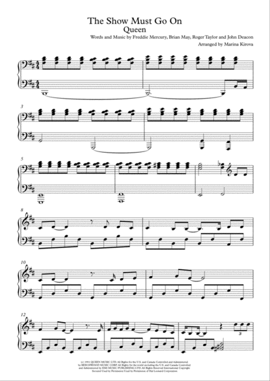 The Show Must Go On Piano Solo scores gallery preview page 1