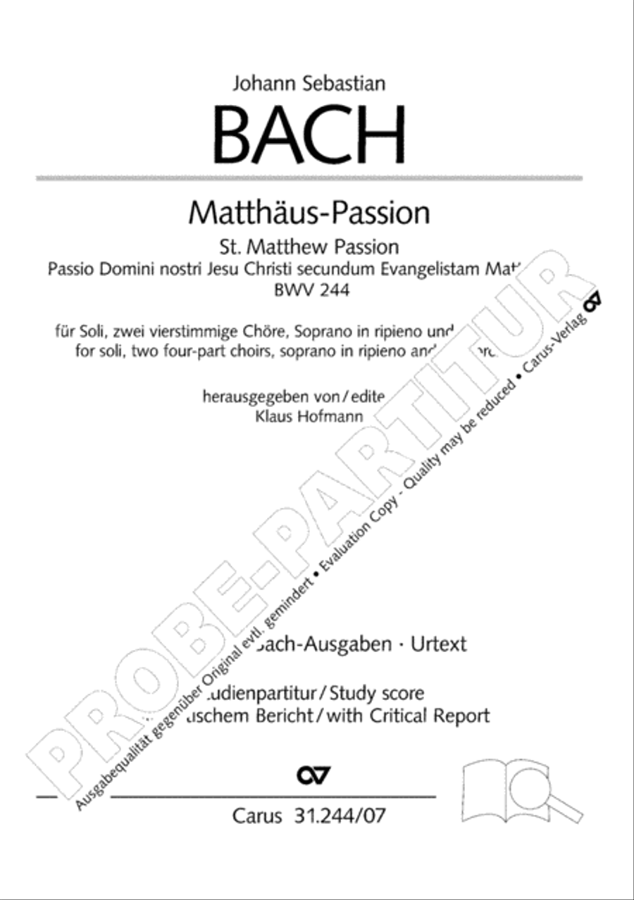St. Matthew Passion (Matthaus-Passion) 4-Part scores gallery preview page 4