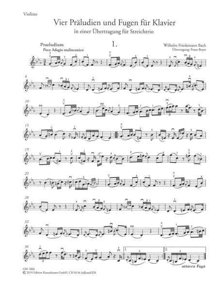 4 Preludes and fugues for piano, in a transcription for string trio
