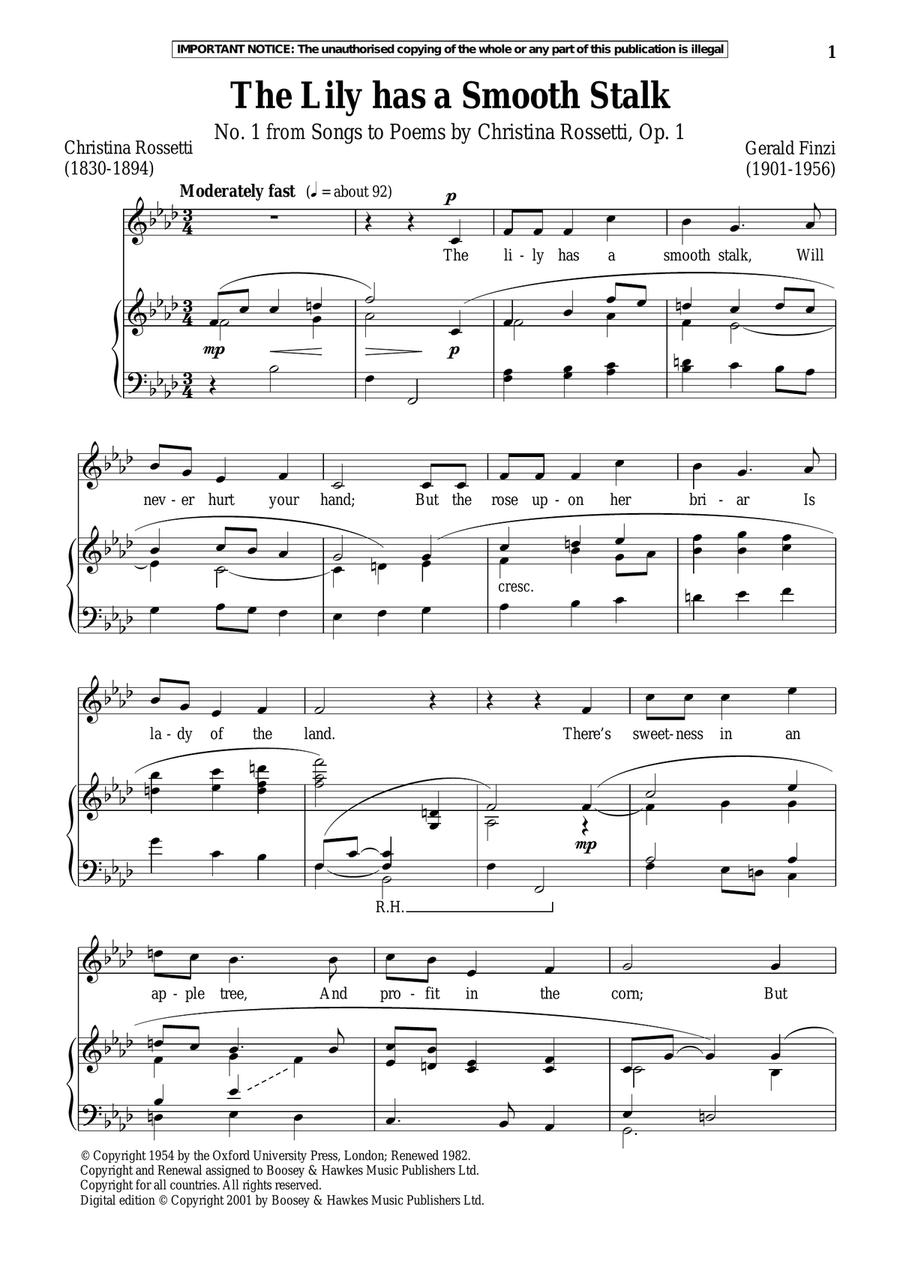 The Lily Has A Smooth Stalk, Op. 1, No. 1 (from Songs To Poems) Piano, Vocal scores gallery preview page 1